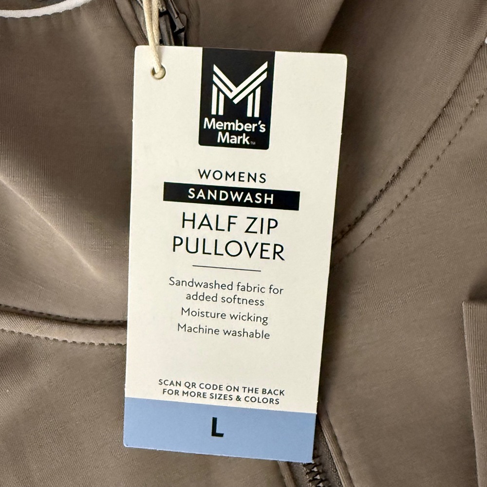 New Member's Mark Pullover Womens L Taupe Sandwash Half Zip Piping Activewear - Picture 11 of 16